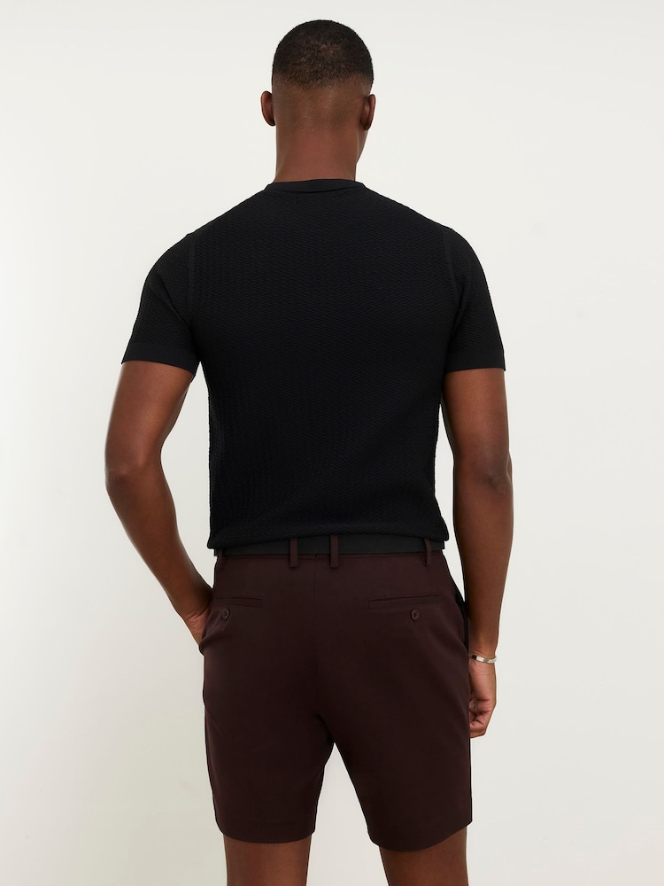 River Island Brown Slim Fit Belted Chino Shorts - Image 2 of 4 River Island Brown Slim Fit Belted Chino Shorts - Image 2 of 4