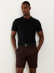 River Island Brown Slim Fit Belted Chino Shorts - Image 4 of 4