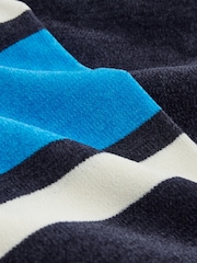 Navy Blue Colourblock Chenille Knit Long Sleeve Polo Jumper - Image 7 of 8