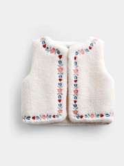 Jojo Maman Bébé Ivory Flower Embroidered Fleece Gilet - Image 1 of 4