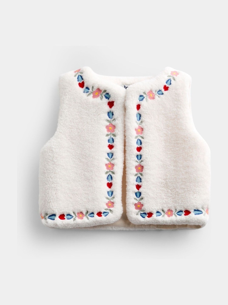 Jojo Maman Bébé Ivory Flower Embroidered Fleece Gilet - Image 1 of 4 Jojo Maman Bébé Ivory Flower Embroidered Fleece Gilet - Image 1 of 4