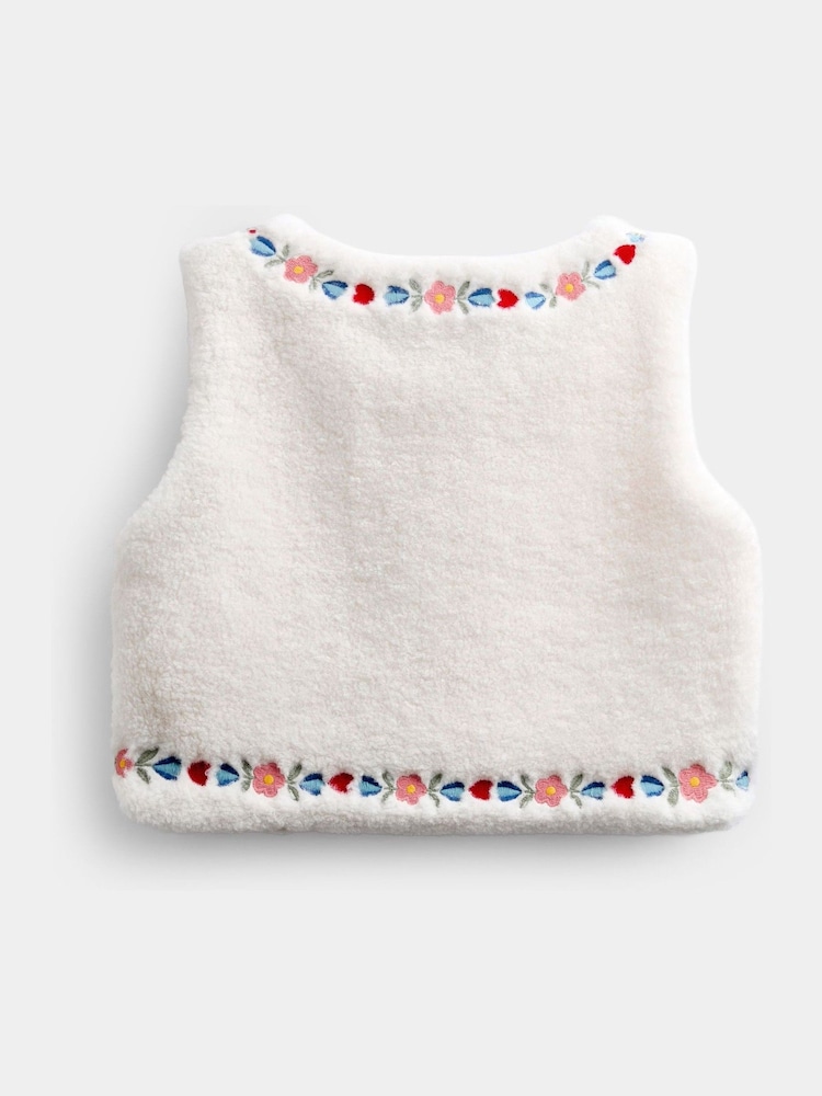 Jojo Maman Bébé Ivory Flower Embroidered Fleece Gilet - Image 2 of 4 Jojo Maman Bébé Ivory Flower Embroidered Fleece Gilet - Image 2 of 4