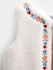 Jojo Maman Bébé Ivory Flower Embroidered Fleece Gilet - Image 3 of 4