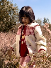 JoJo Maman Bébé Cream Cherry Embroidered Collared Borg Fleece - Image 1 of 6