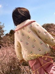 JoJo Maman Bébé Cream Cherry Embroidered Collared Borg Fleece - Image 2 of 6