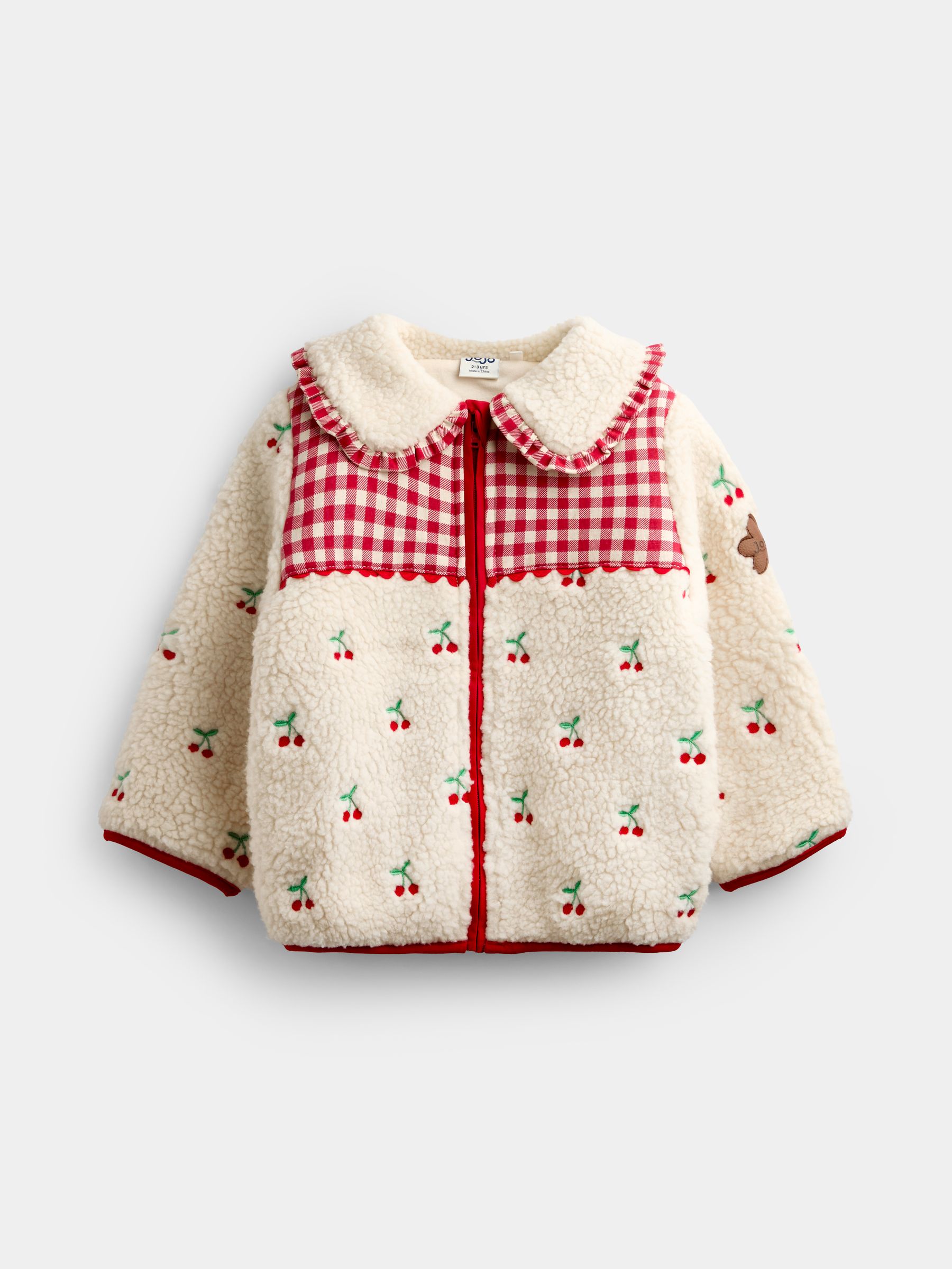 Buy JoJo Maman Bébé Cream Cherry Embroidered Collared Borg Fleece