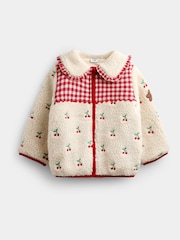 JoJo Maman Bébé Cream Cherry Embroidered Collared Borg Fleece - Image 3 of 6