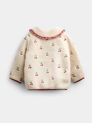 JoJo Maman Bébé Cream Cherry Embroidered Collared Borg Fleece - Image 4 of 6