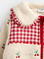 JoJo Maman Bébé Cream Cherry Embroidered Collared Borg Fleece - Image 5 of 6
