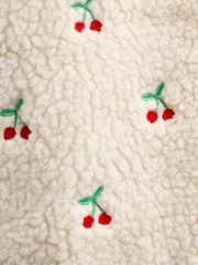 JoJo Maman Bébé Cream Cherry Embroidered Collared Borg Fleece - Image 6 of 6