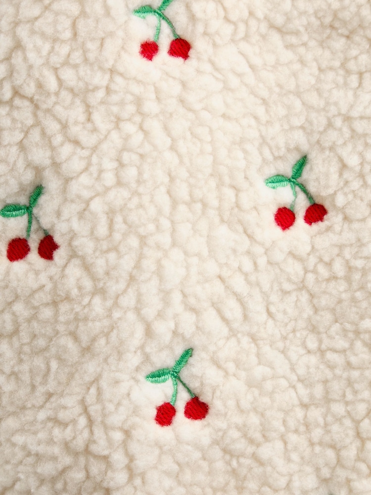 JoJo Maman Bébé Cream Cherry Embroidered Collared Borg Fleece - Image 6 of 6