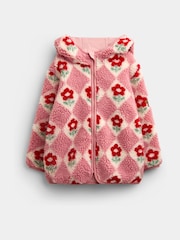 JoJo Maman Bébé Pink Floral Harlequin Hooded Borg Fleece - Image 1 of 4