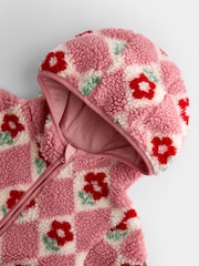 JoJo Maman Bébé Pink Floral Harlequin Hooded Borg Fleece - Image 3 of 4