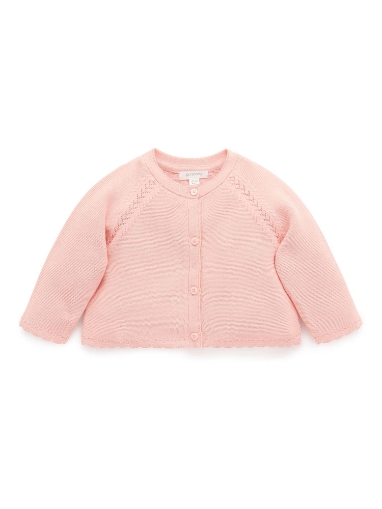 Purebaby Pink Scalloped Cardigan - Image 2 of 5 Purebaby Pink Scalloped Cardigan - Image 2 of 5