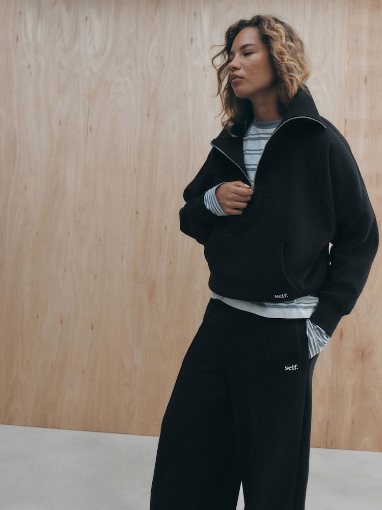 self. Black Half Zip Sweatshirt - Image 2 of 5 self. Black Half Zip Sweatshirt - Image 2 of 5