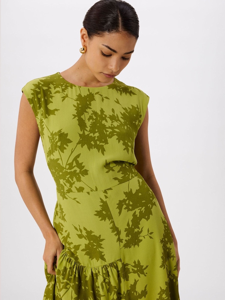 whistles green floral dress Green/Multi Shirred Wheat Floral Dress | WHISTLES