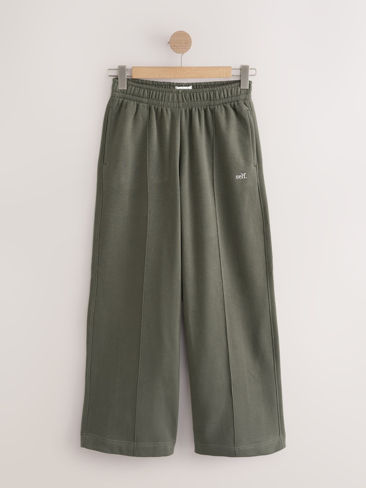 self. Khaki Green Wide Leg Joggers - Image 1 of 3