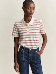 GANT Cream Stripe Pique Polo Shirt - Image 1 of 6