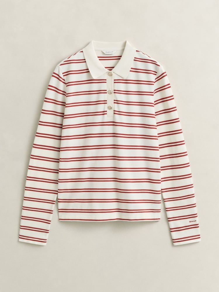GANT Cream Stripe Pique Polo Shirt - Image 6 of 6 GANT Cream Stripe Pique Polo Shirt - Image 6 of 6