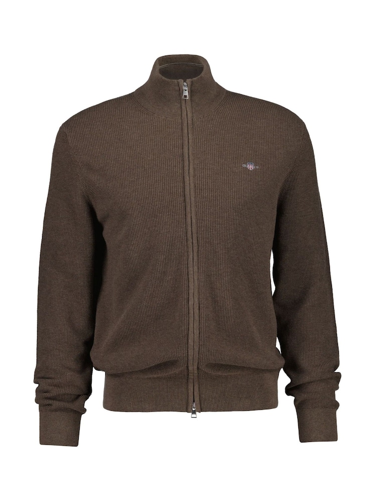 Smeđa - GANT Micro Textured Zip Through Cardigan - Slika 1 od 1