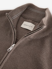 GANT Brown Micro Textured Zip Through Cardigan - Image 3 of 5