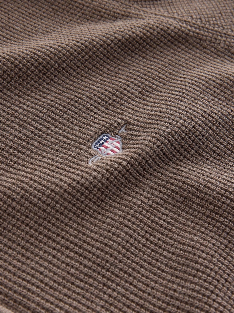 GANT Brown Micro Textured Zip Through Cardigan - Image 5 of 5 GANT Brown Micro Textured Zip Through Cardigan - Image 5 of 5