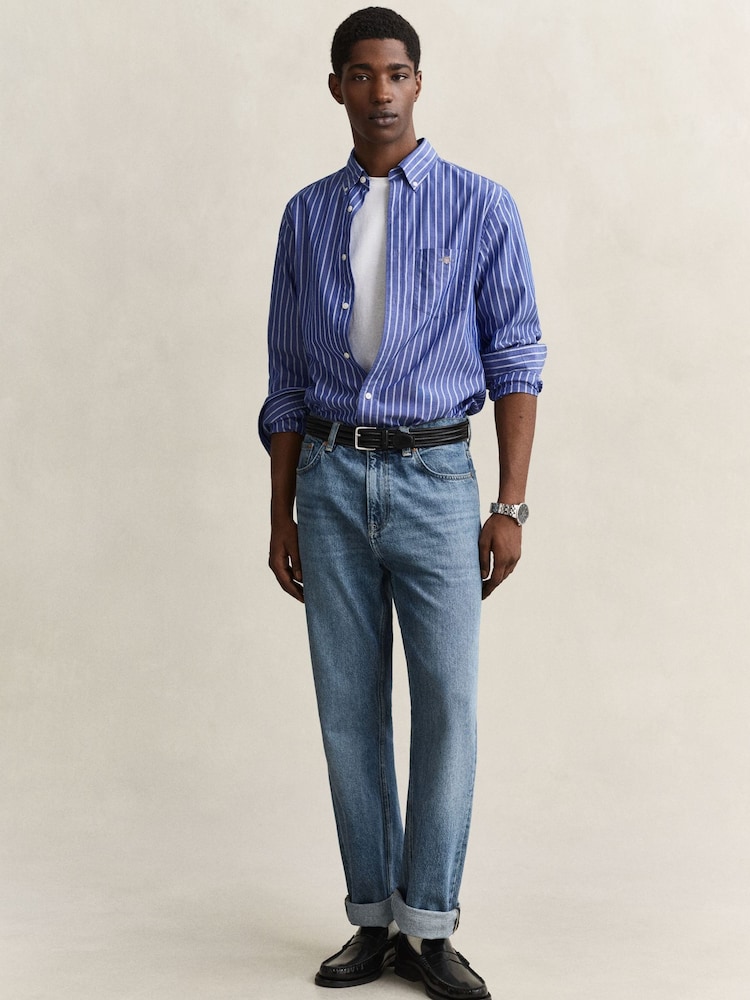 GANT Blue Classic Poplin Stripe Shirt - Image 2 of 5
