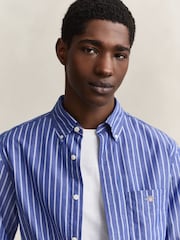 GANT Blue Classic Poplin Stripe Shirt - Image 4 of 5