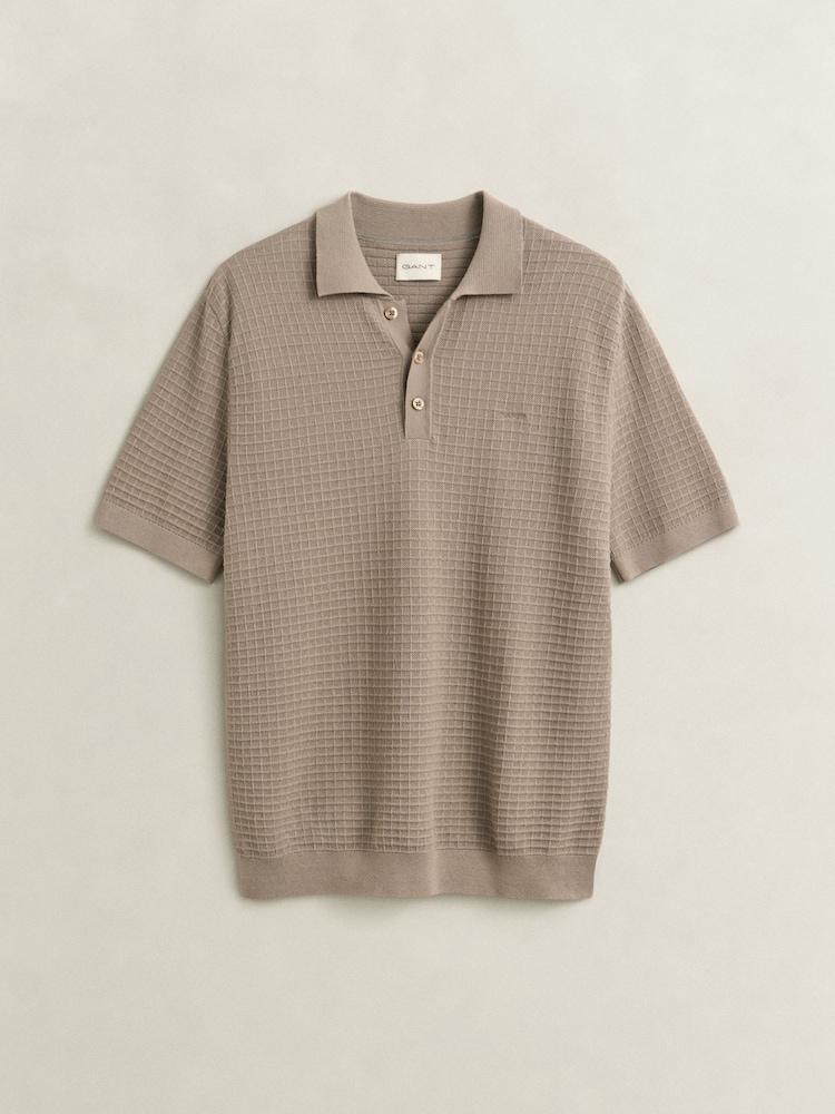 Smeđa - Polo majica od pamučne teksture GANT - Slika 5 od 5