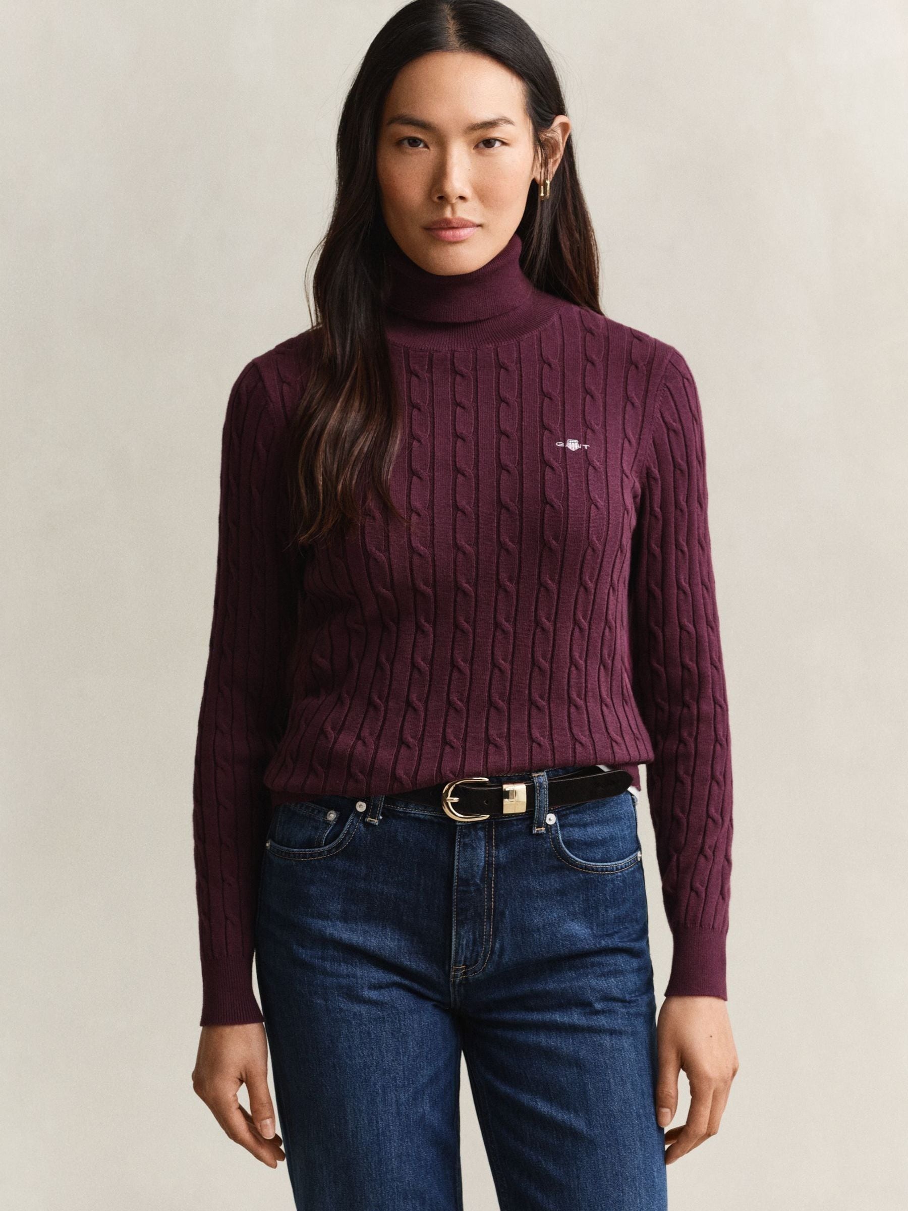 Gant Women's Red Turtleneck Cotton Cable Knit Jumper - Image 1