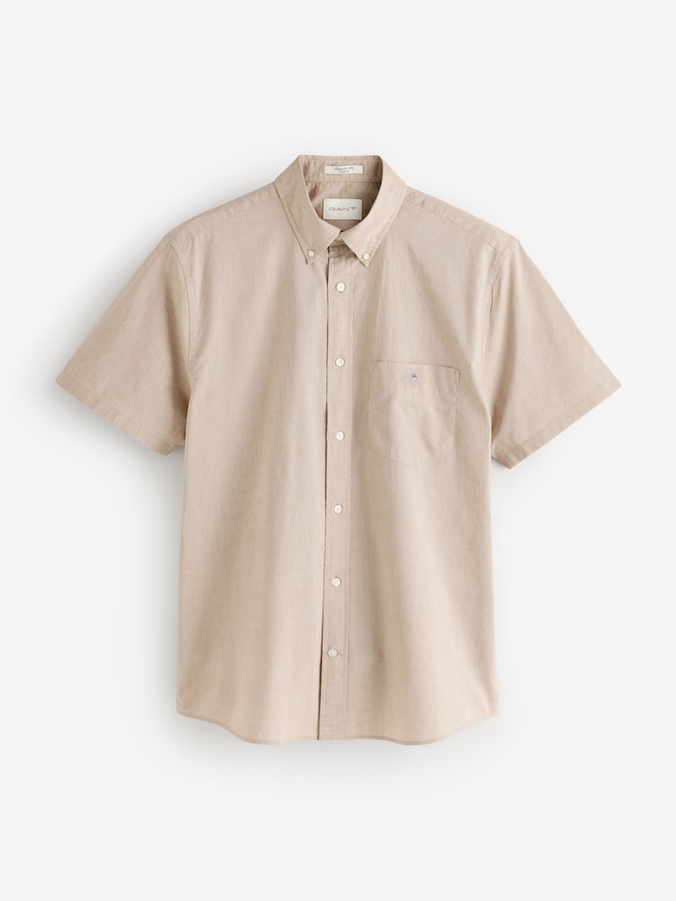 GANT Brown Classic Poplin Short Sleeve Shirt - Image 1 of 1 GANT Brown Classic Poplin Short Sleeve Shirt - Image 1 of 1