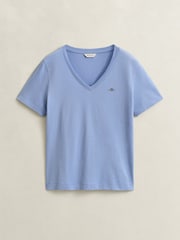 GANT Purple Regular Shield Logo V-Neck T-Shirt - Image 5 of 5