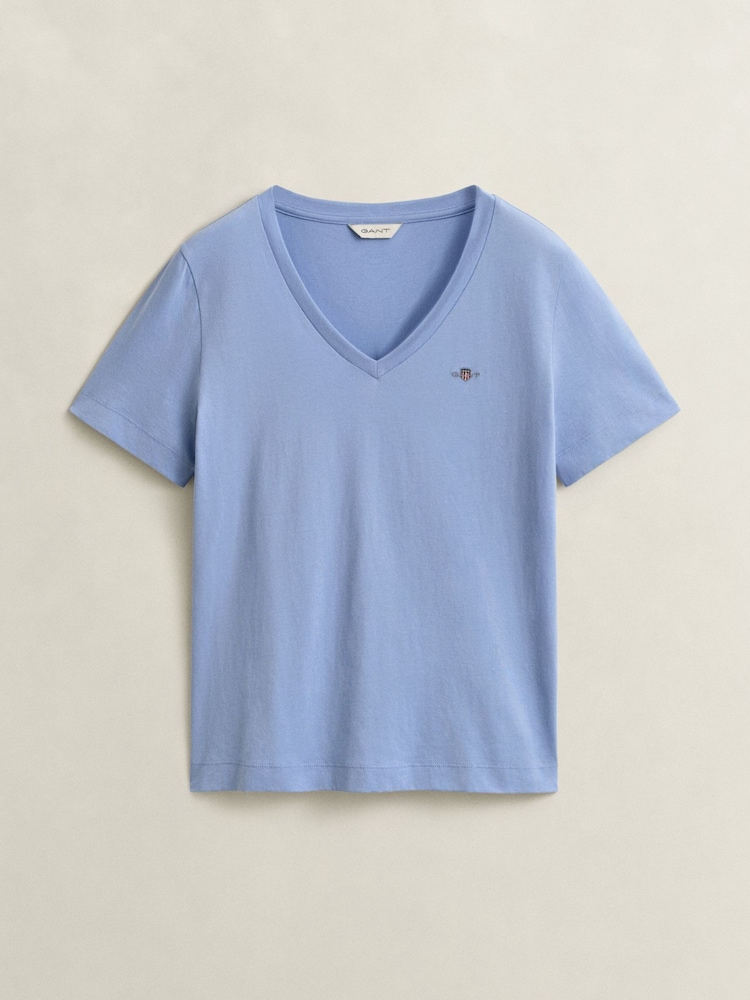 GANT Purple Regular Shield Logo V-Neck T-Shirt - Image 5 of 5