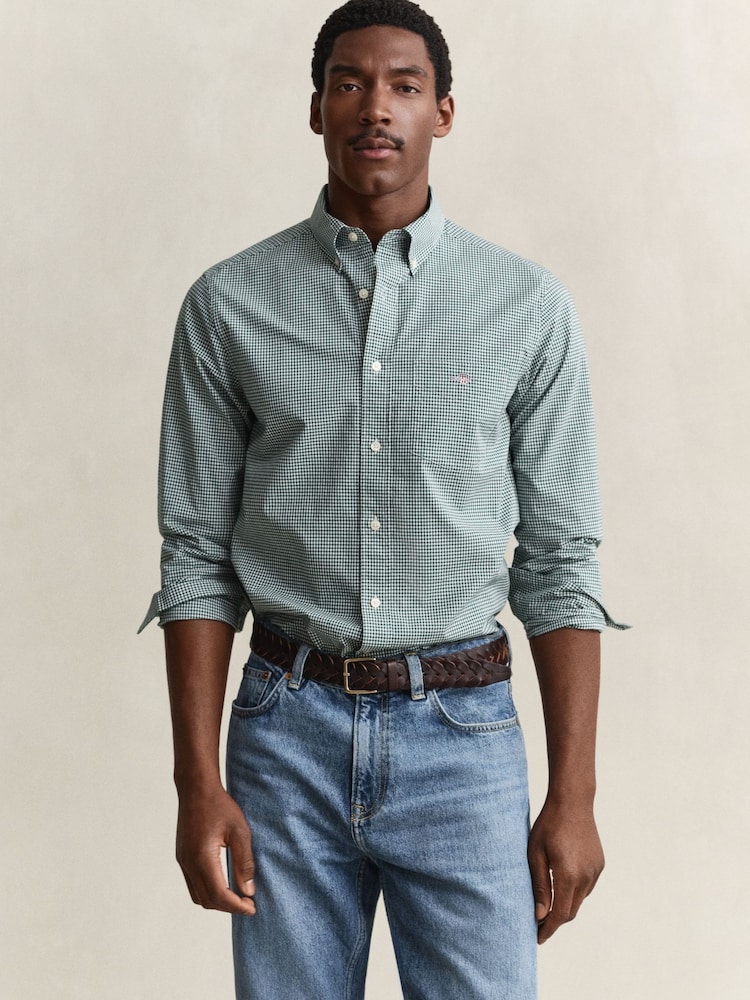 GANT Green Classic Poplin Gingham Check Shirt - Image 1 of 7 GANT Green Classic Poplin Gingham Check Shirt - Image 1 of 7