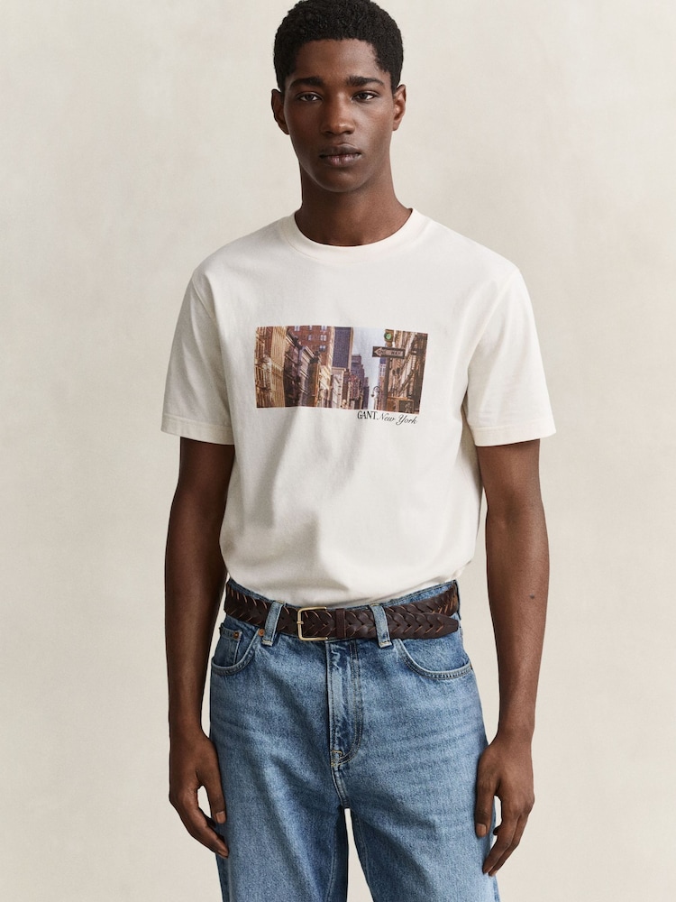GANT Cream Scenic Graphic T-Shirt - Image 1 of 5 GANT Cream Scenic Graphic T-Shirt - Image 1 of 5