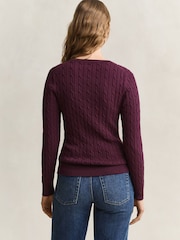 Rouge - Pull GANT en maille torsadée extensible en coton à col en V - Image 2 sur 5