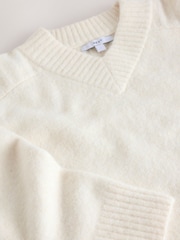 Ecru Long Sleeve High V-Neck Fuzzy Knit Jumper With Wool - Image 10 of 10