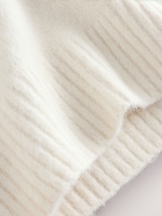 Ecru Long Sleeve High V-Neck Fuzzy Knit Jumper With Wool - Image 9 of 10