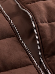 Brown Faux Suede Quilted Hybrid Hooded Jacket - Image 10 of 12