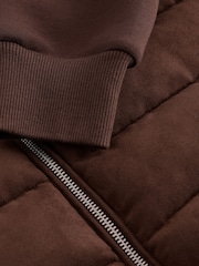 Brown Faux Suede Quilted Hybrid Hooded Jacket - Image 12 of 12