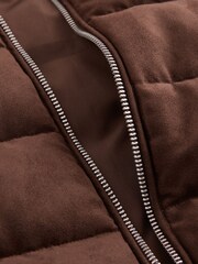 Brown Faux Suede Quilted Hybrid Hooded Jacket - Image 3 of 5