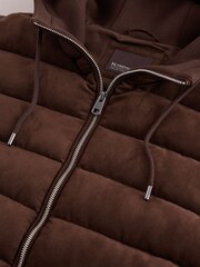 Brown Faux Suede Quilted Hybrid Hooded Jacket - Image 4 of 5