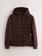 Brown Faux Suede Quilted Hybrid Hooded Jacket - Image 8 of 12