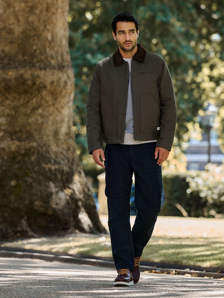 Green Shower Resistant Canvas Borg Lined Worker Jacket - Image 2 of 7