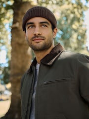 Green Shower Resistant Canvas Borg Lined Worker Jacket - Image 4 of 7