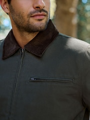 Green Shower Resistant Canvas Borg Lined Worker Jacket - Image 5 of 7
