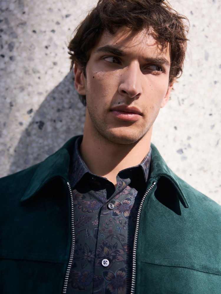 Green Faux Suede Zip Up Jacket - Image 3 of 3 Green Faux Suede Zip Up Jacket - Image 3 of 3