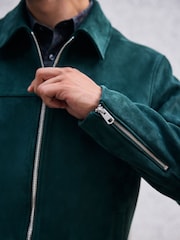 Зеленый - Faux Suede Zip Up Jacket - Изображение 6 11