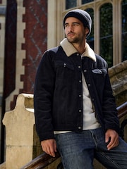 Black Cord Borg Lined Trucker Jacket - Image 1 of 8