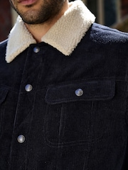 Black Cord Borg Lined Trucker Jacket - Image 6 of 8